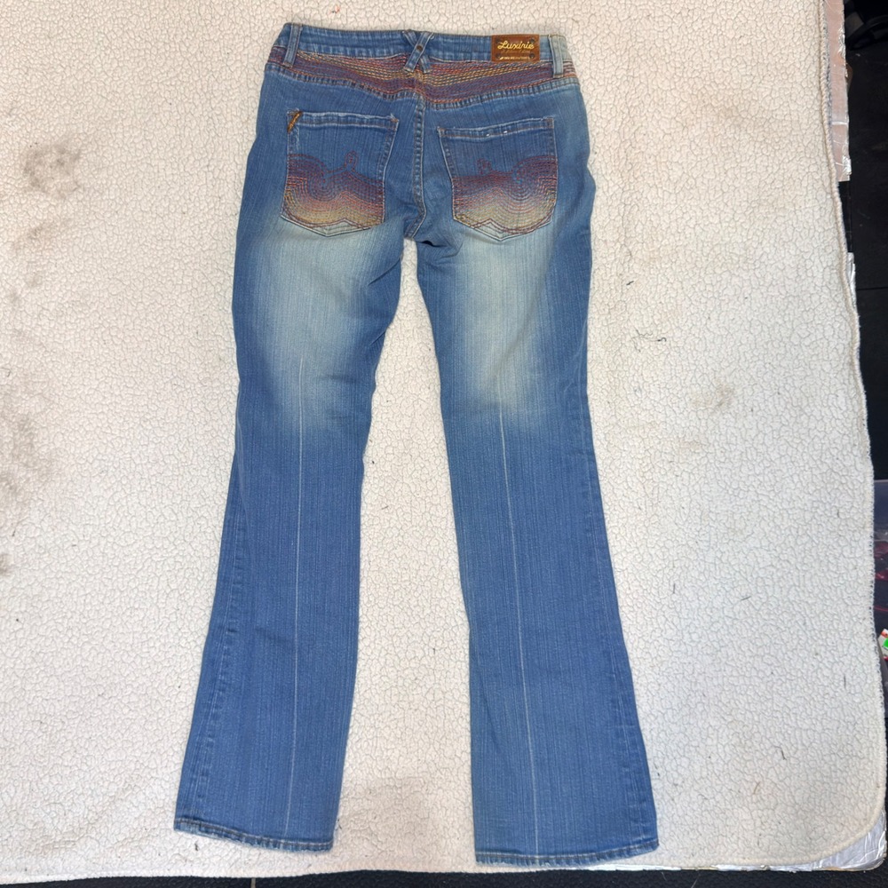 Luxirie by LRG Jeans Womens 30 Blue Cotton Embroidered Bootcut Low Rise Y2K Boho